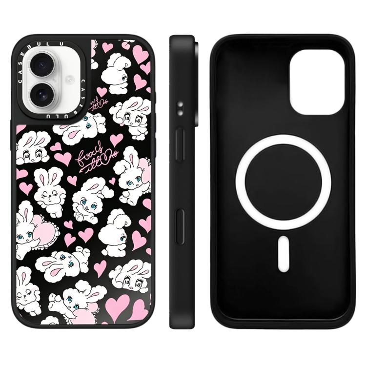 Custodia magnetica per telefono con specchio a specchio e motivo coniglietto, For iPhone 16, For iPhone 15 Pro Max, For iPhone 15 Pro