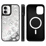 Custodia magnetica per telefono con specchio a specchio e motivo coniglietto, For iPhone 16, For iPhone 15 Pro Max, For iPhone 15 Pro
