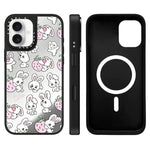 Custodia magnetica per telefono con specchio a specchio e motivo coniglietto, For iPhone 16, For iPhone 15 Pro Max, For iPhone 15 Pro