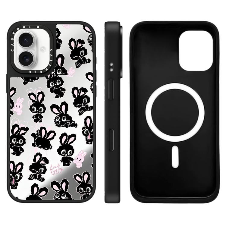 Custodia magnetica per telefono con specchio a specchio e motivo coniglietto, For iPhone 16, For iPhone 15 Pro Max, For iPhone 15 Pro