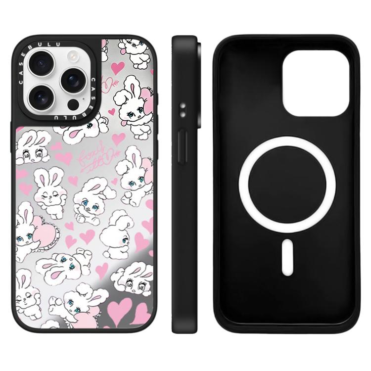 Custodia magnetica per telefono con specchio a specchio e motivo coniglietto, For iPhone 16, For iPhone 15 Pro Max, For iPhone 15 Pro