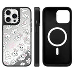 Custodia magnetica per telefono con specchio a specchio e motivo coniglietto, For iPhone 16, For iPhone 15 Pro Max, For iPhone 15 Pro