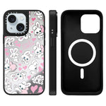Custodia magnetica per telefono con specchio a specchio e motivo coniglietto, For iPhone 15 Plus, For iPhone 15