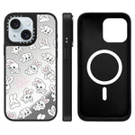 Custodia magnetica per telefono con specchio a specchio e motivo coniglietto, For iPhone 15 Plus, For iPhone 15