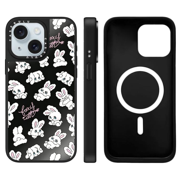 Custodia magnetica per telefono con specchio a specchio e motivo coniglietto, For iPhone 15 Plus, For iPhone 15