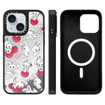 Custodia magnetica per telefono con specchio a specchio e motivo coniglietto, For iPhone 15 Plus, For iPhone 15