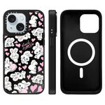 Custodia magnetica per telefono con specchio a specchio e motivo coniglietto, For iPhone 15 Plus, For iPhone 15