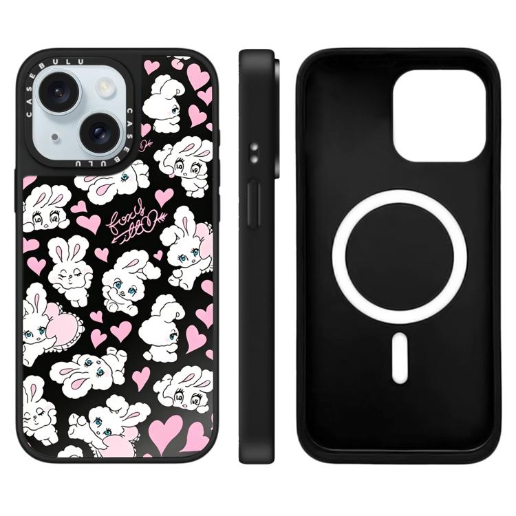 Custodia magnetica per telefono con specchio a specchio e motivo coniglietto, For iPhone 15 Plus, For iPhone 15