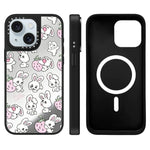 Custodia magnetica per telefono con specchio a specchio e motivo coniglietto, For iPhone 15 Plus, For iPhone 15