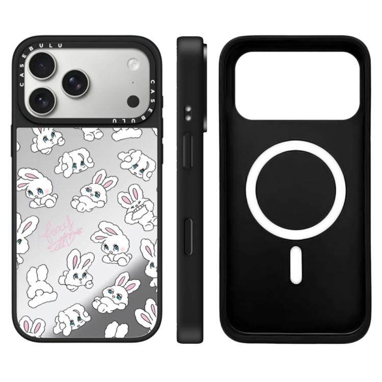 Custodia magnetica con specchio e pulsante di controllo della fotocamera a specchio con motivo coniglietto., For iPhone 17 Pro Max, For iPhone 17 Pro, For iPhone 17