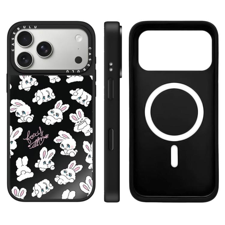 Custodia magnetica con specchio e pulsante di controllo della fotocamera a specchio con motivo coniglietto., For iPhone 17 Pro Max, For iPhone 17 Pro, For iPhone 17