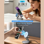 HAMTOD M27 15W Supporto di ricarica wireless magnetico in metallo girevole e pieghevole 3 in 1