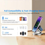 HAMTOD M27 15W Supporto di ricarica wireless magnetico in metallo girevole e pieghevole 3 in 1