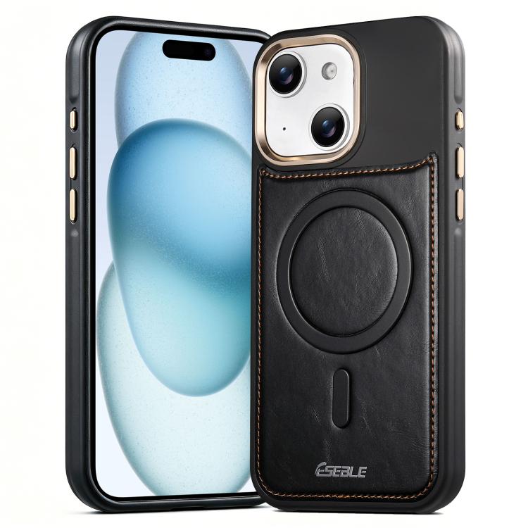 Custodia magnetica antiurto per telefono ESEBLE con motivo Crazy Horse e airbag, For iPhone 15