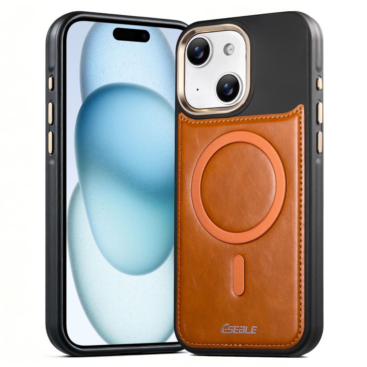 Custodia magnetica antiurto per telefono ESEBLE con motivo Crazy Horse e airbag, For iPhone 15
