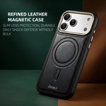 Custodia magnetica antiurto per telefono ESEBLE con motivo Crazy Horse e airbag, For iPhone 15