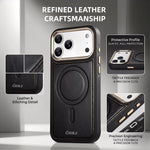 Custodia magnetica antiurto per telefono ESEBLE con motivo Crazy Horse e airbag, For iPhone 15