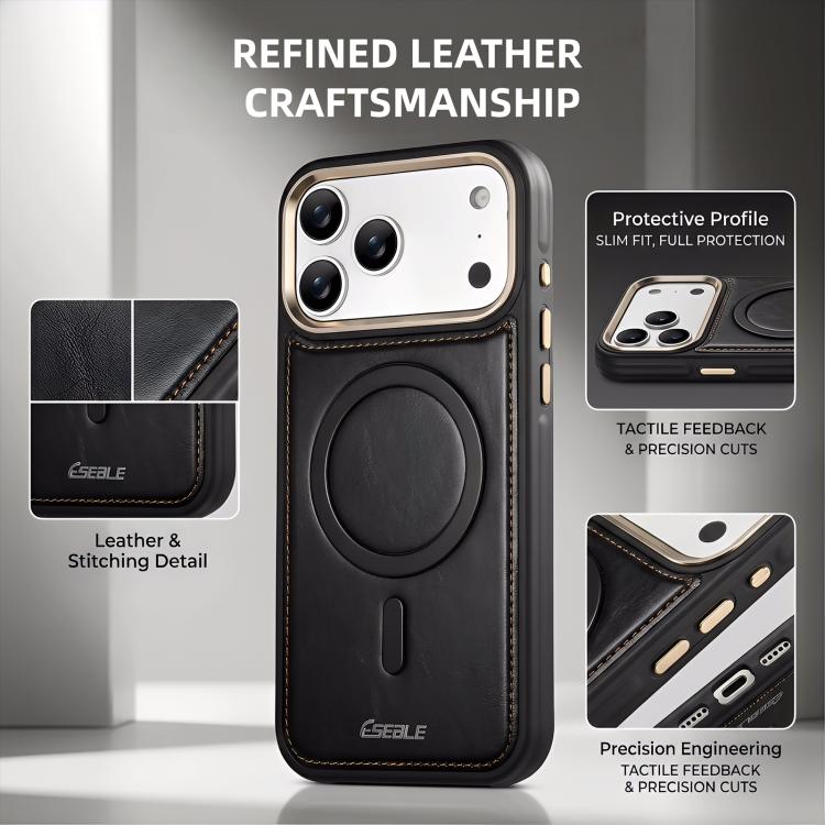 Custodia magnetica antiurto per telefono ESEBLE con motivo Crazy Horse e airbag, For iPhone 15