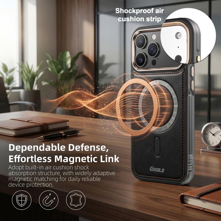 Custodia magnetica antiurto per telefono ESEBLE con motivo Crazy Horse e airbag, For iPhone 15