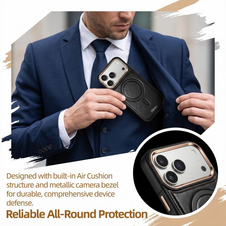 Custodia magnetica antiurto per telefono ESEBLE con motivo Crazy Horse e airbag, For iPhone 15