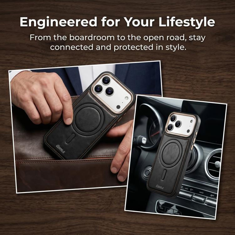 Custodia magnetica antiurto per telefono ESEBLE con motivo Crazy Horse e airbag, For iPhone 15