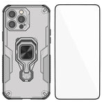 Custodia per telefono WANLONFENG in metallo con supporto e protezione per lo schermo, For iPhone 14 Pro, For iPhone 14 Pro Max, For iPhone 13 Pro Max, For iPhone 13 Pro