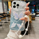 Custodia per telefono in TPU con farfalla glitterata ondulata e catena a bracciale, For iPhone 16 Pro Max, For iPhone 16 Pro, For iPhone 16 Plus, For iPhone 16, For iPhone 15 Pro Max, For iPhone 15 Pro, For iPhone 15 Plus, For iPhone 15                ...