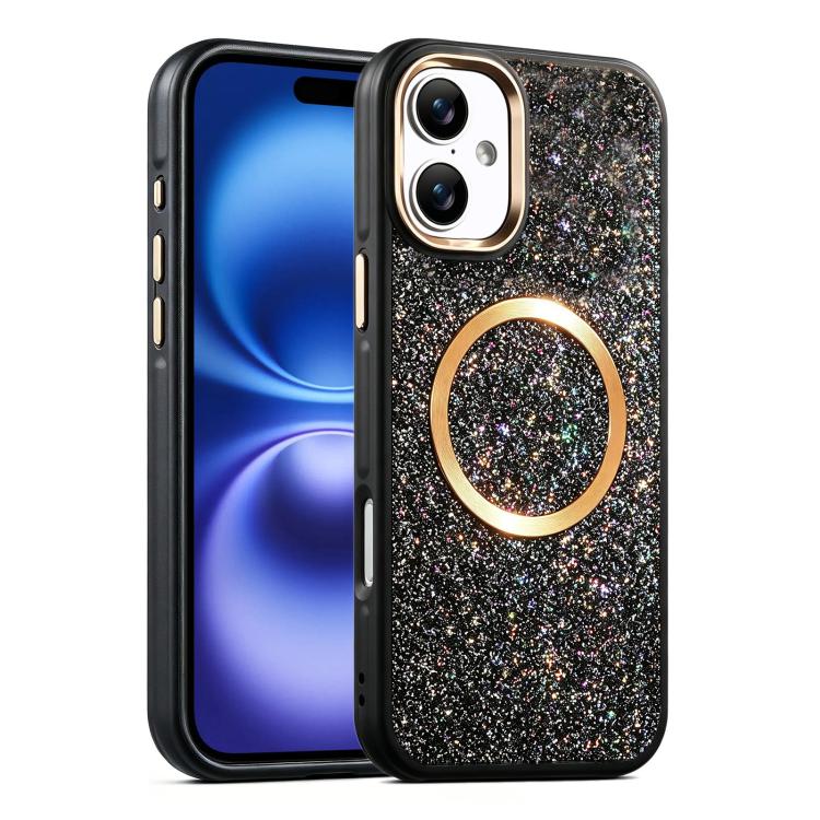Custodia magnetica antiurto con airbag glitterato per telefono, For iPhone 16, For iPhone 15 Pro Max, For iPhone 15 Pro, For iPhone 15, For iPhone 14 / 13, For iPhone 14 Pro