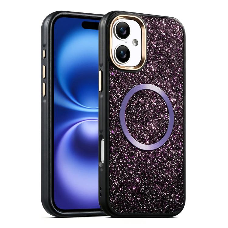 Custodia magnetica antiurto con airbag glitterato per telefono, For iPhone 16, For iPhone 15 Pro Max, For iPhone 15 Pro, For iPhone 15, For iPhone 14 / 13, For iPhone 14 Pro
