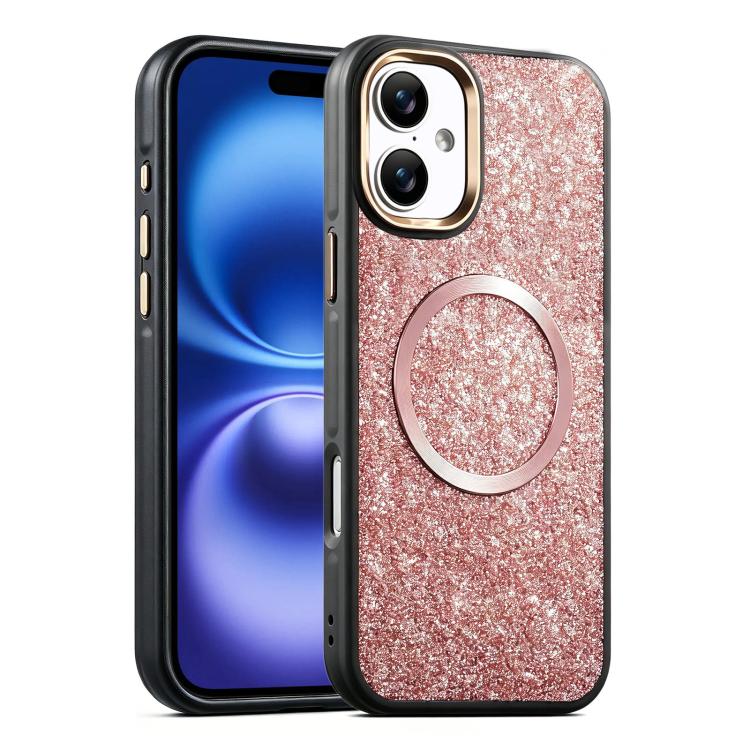 Custodia magnetica antiurto con airbag glitterato per telefono, For iPhone 16, For iPhone 15 Pro Max, For iPhone 15 Pro, For iPhone 15, For iPhone 14 / 13, For iPhone 14 Pro