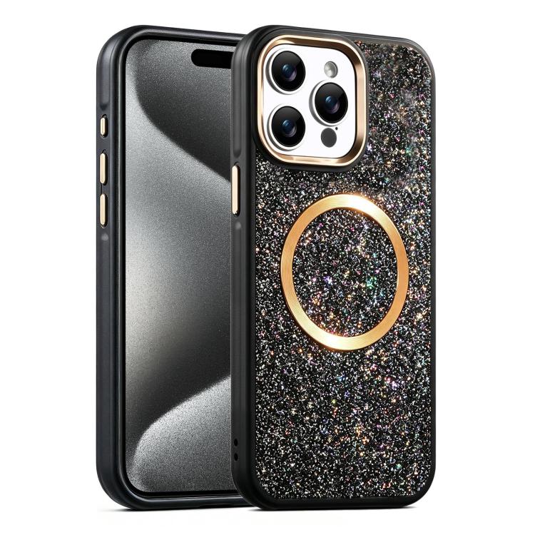 Custodia magnetica antiurto con airbag glitterato per telefono, For iPhone 16, For iPhone 15 Pro Max, For iPhone 15 Pro, For iPhone 15, For iPhone 14 / 13, For iPhone 14 Pro