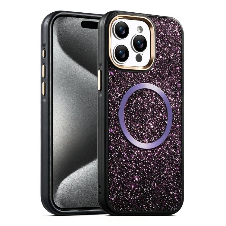Custodia magnetica antiurto con airbag glitterato per telefono, For iPhone 16, For iPhone 15 Pro Max, For iPhone 15 Pro, For iPhone 15, For iPhone 14 / 13, For iPhone 14 Pro