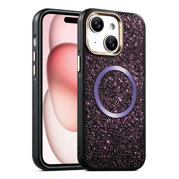 Custodia magnetica antiurto con airbag glitterato per telefono, For iPhone 16, For iPhone 15 Pro Max, For iPhone 15 Pro, For iPhone 15, For iPhone 14 / 13, For iPhone 14 Pro