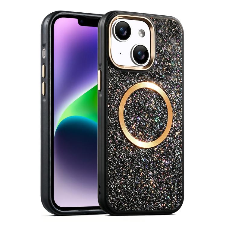 Custodia magnetica antiurto con airbag glitterato per telefono, For iPhone 16, For iPhone 15 Pro Max, For iPhone 15 Pro, For iPhone 15, For iPhone 14 / 13, For iPhone 14 Pro