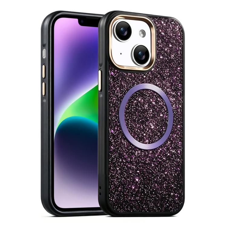 Custodia magnetica antiurto con airbag glitterato per telefono, For iPhone 16, For iPhone 15 Pro Max, For iPhone 15 Pro, For iPhone 15, For iPhone 14 / 13, For iPhone 14 Pro