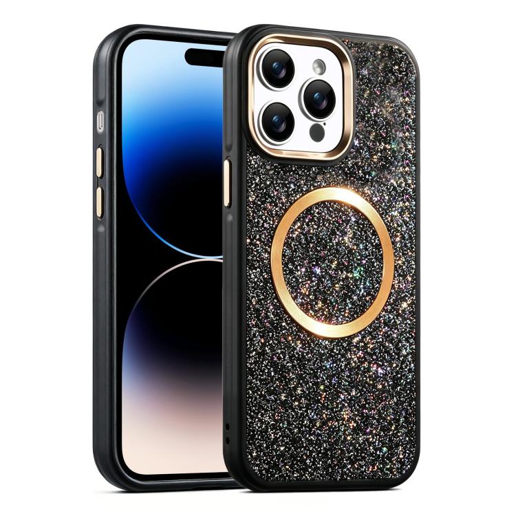 Custodia magnetica antiurto con airbag glitterato per telefono, For iPhone 16, For iPhone 15 Pro Max, For iPhone 15 Pro, For iPhone 15, For iPhone 14 / 13, For iPhone 14 Pro