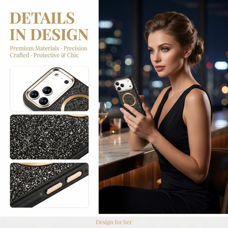 Custodia magnetica antiurto con airbag glitterato per telefono, For iPhone 14 Pro Max, For iPhone 13 Pro Max, For iPhone 13 Pro