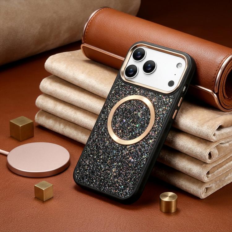 Custodia magnetica antiurto con airbag glitterato per telefono, For iPhone 16, For iPhone 15 Pro Max, For iPhone 15 Pro, For iPhone 15, For iPhone 14 / 13, For iPhone 14 Pro