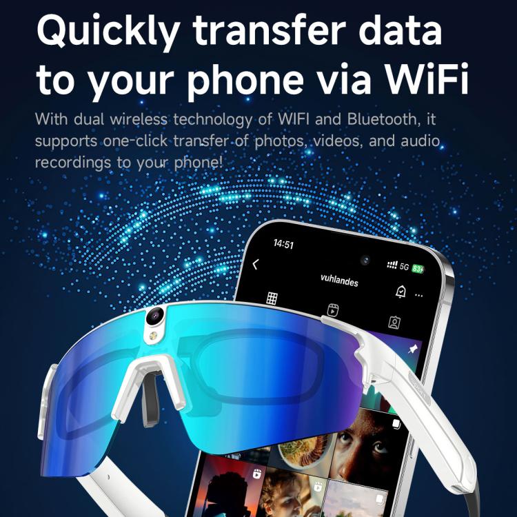 L085 Occhiali intelligenti da ciclismo con intelligenza artificiale, doppio microfono, cancellazione del rumore, assistente vocale e funzione di chiamata, con doppio microfono da 8 MP e cancellazione del rumore.