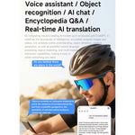 L085 Occhiali intelligenti da ciclismo con intelligenza artificiale, doppio microfono, cancellazione del rumore, assistente vocale e funzione di chiamata, con doppio microfono da 8 MP e cancellazione del rumore.
