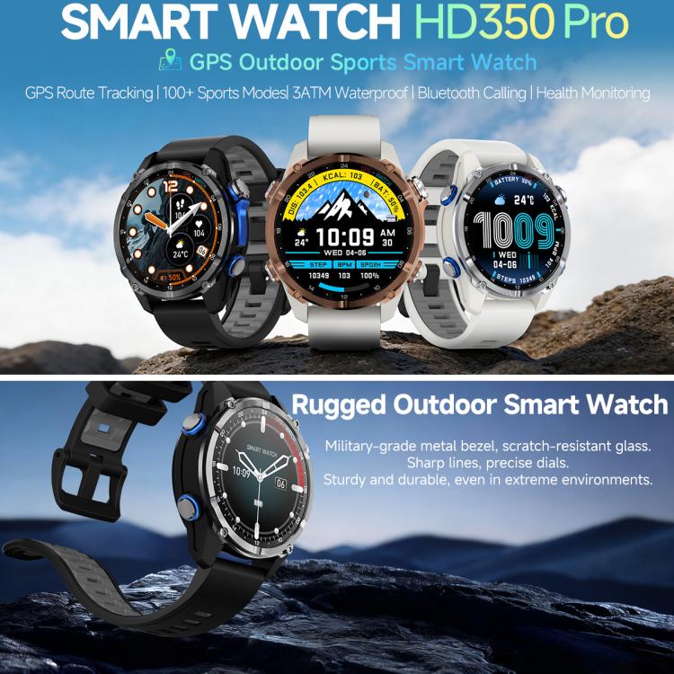 Smartwatch sportivo GPS HD350 Pro con display AMOLED da 1,32 pollici, supporto per chiamate Bluetooth, monitoraggio del sonno, dell'ossigeno nel sangue, della frequenza cardiaca e della salute durante la sedentarietà.