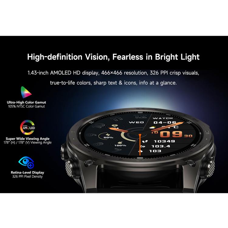 Smartwatch sportivo T8 Pro con display AMOLED da 1,43 pollici, supporto per chiamate Bluetooth, monitoraggio del sonno, dell'ossigeno nel sangue, della frequenza cardiaca e della salute durante la sedentarietà.