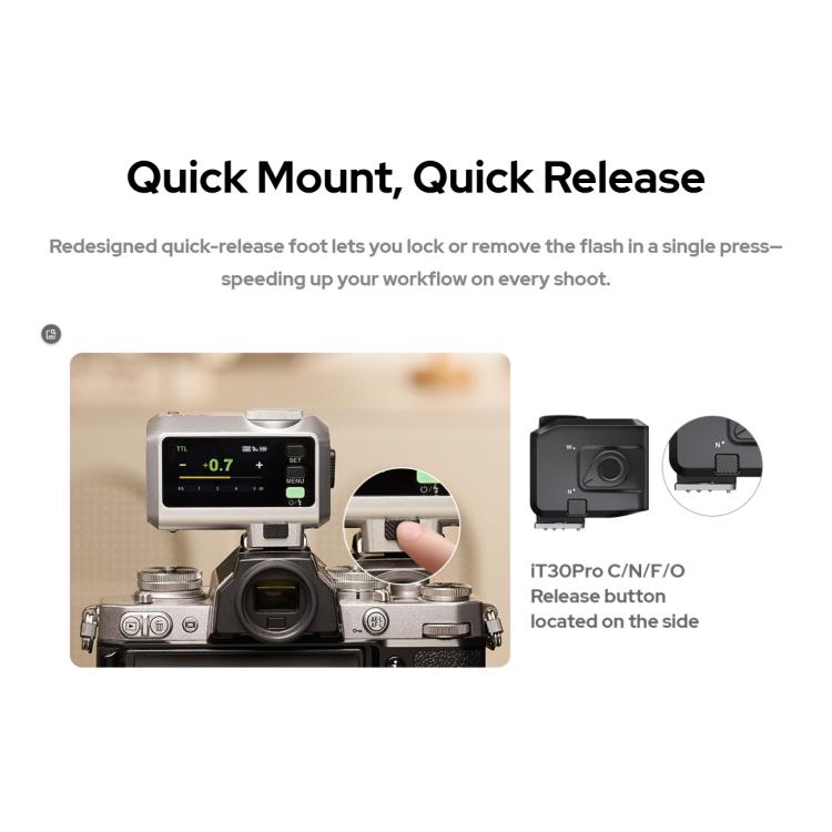 Flash per fotocamera Godox iT30 Pro TTL Mini iFlash, iT30 Pro C For Canon, iT30 Pro N For Nikon, iT30 Pro S For Sony, iT30 Pro F For FUJIFILM, iT30 Pro O For Olympus / Panasonic, iT30 Pro L For Leica