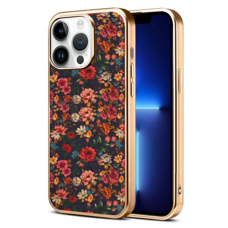 Custodia magnetica galvanizzata per telefono della serie Denor Peony, For iPhone 14 / 13, For iPhone 14 Pro, For iPhone 14 Pro Max, For iPhone 13 Pro Max, For iPhone 13 Pro