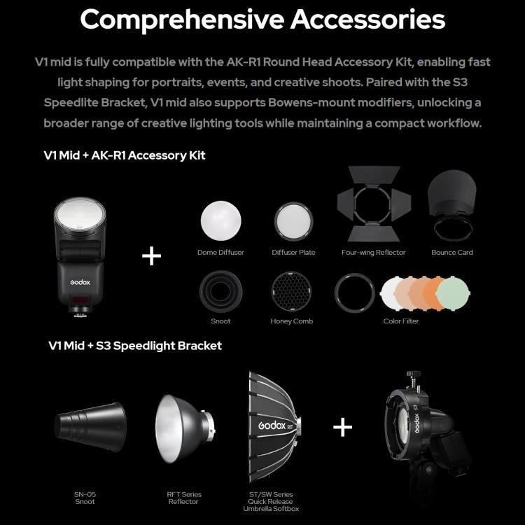 Flash per fotocamera Godox V1 Mid TTL agli ioni di litio con testa rotonda, For Canon, For Nikon, For Sony, For FUJIFILM, For Olympus