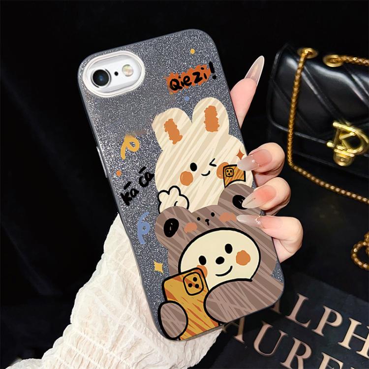 Custodia per telefono ibrida in PC e TPU con glitter IMD e motivo orso., For iPhone 8 Plus / 7 Plus, For iPhone 6 Plus / 6s Plus, For iPhone 6 / 6s