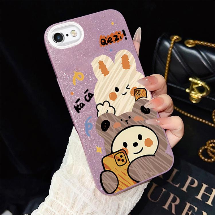 Custodia per telefono ibrida in PC e TPU con glitter IMD e motivo orso., For iPhone 8 Plus / 7 Plus, For iPhone 6 Plus / 6s Plus, For iPhone 6 / 6s