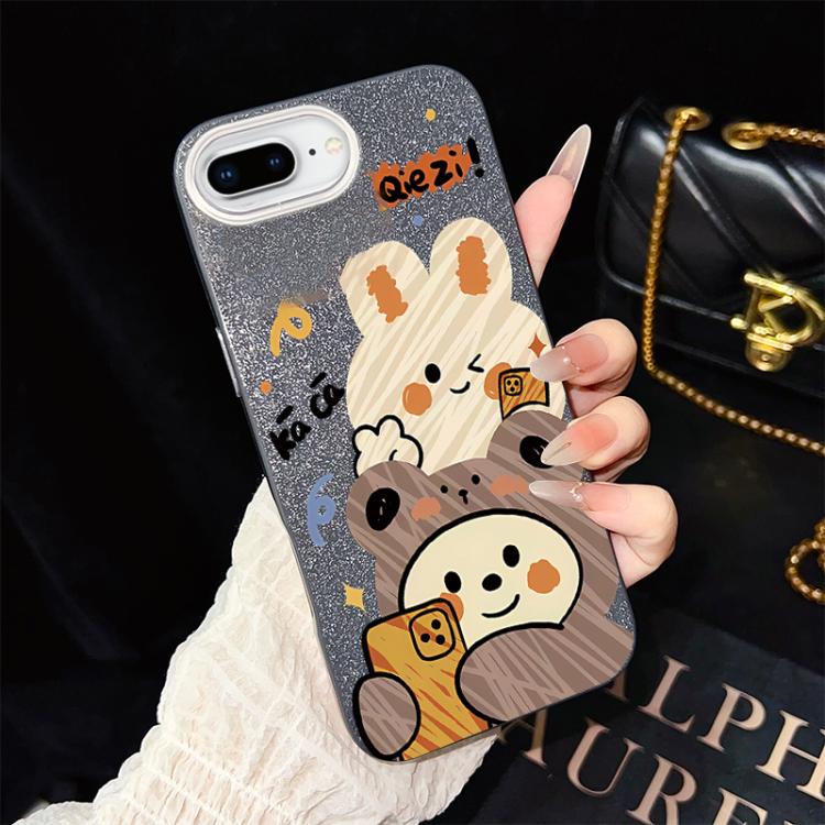 Custodia per telefono ibrida in PC e TPU con glitter IMD e motivo orso., For iPhone 8 Plus / 7 Plus, For iPhone 6 Plus / 6s Plus, For iPhone 6 / 6s