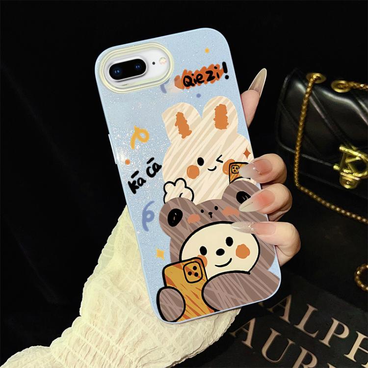 Custodia per telefono ibrida in PC e TPU con glitter IMD e motivo orso., For iPhone 8 Plus / 7 Plus, For iPhone 6 Plus / 6s Plus, For iPhone 6 / 6s