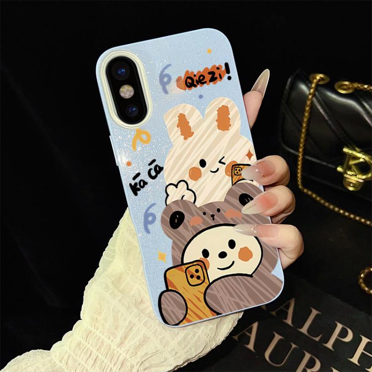 Custodia per telefono ibrida in PC e TPU con glitter IMD e motivo orso., For iPhone 11 Pro Max, For iPhone 11, For iPhone 11 Pro, For iPhone XS / X, For iPhone XR, For iPhone XS Max